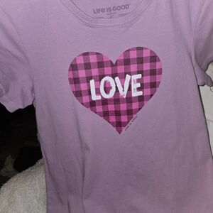 Life Is Good' Pink Plaid Heart Tee